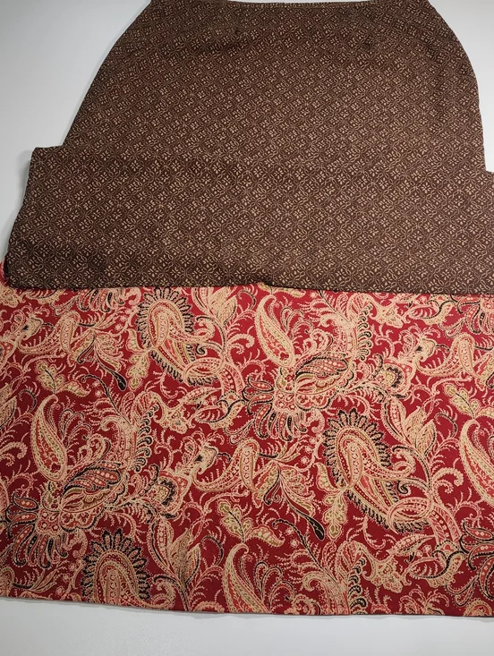Handmade Reversible Maxi Skirt Red Beige Paisley Brown Geometric Boho Sz M - Picture 6 of 8
